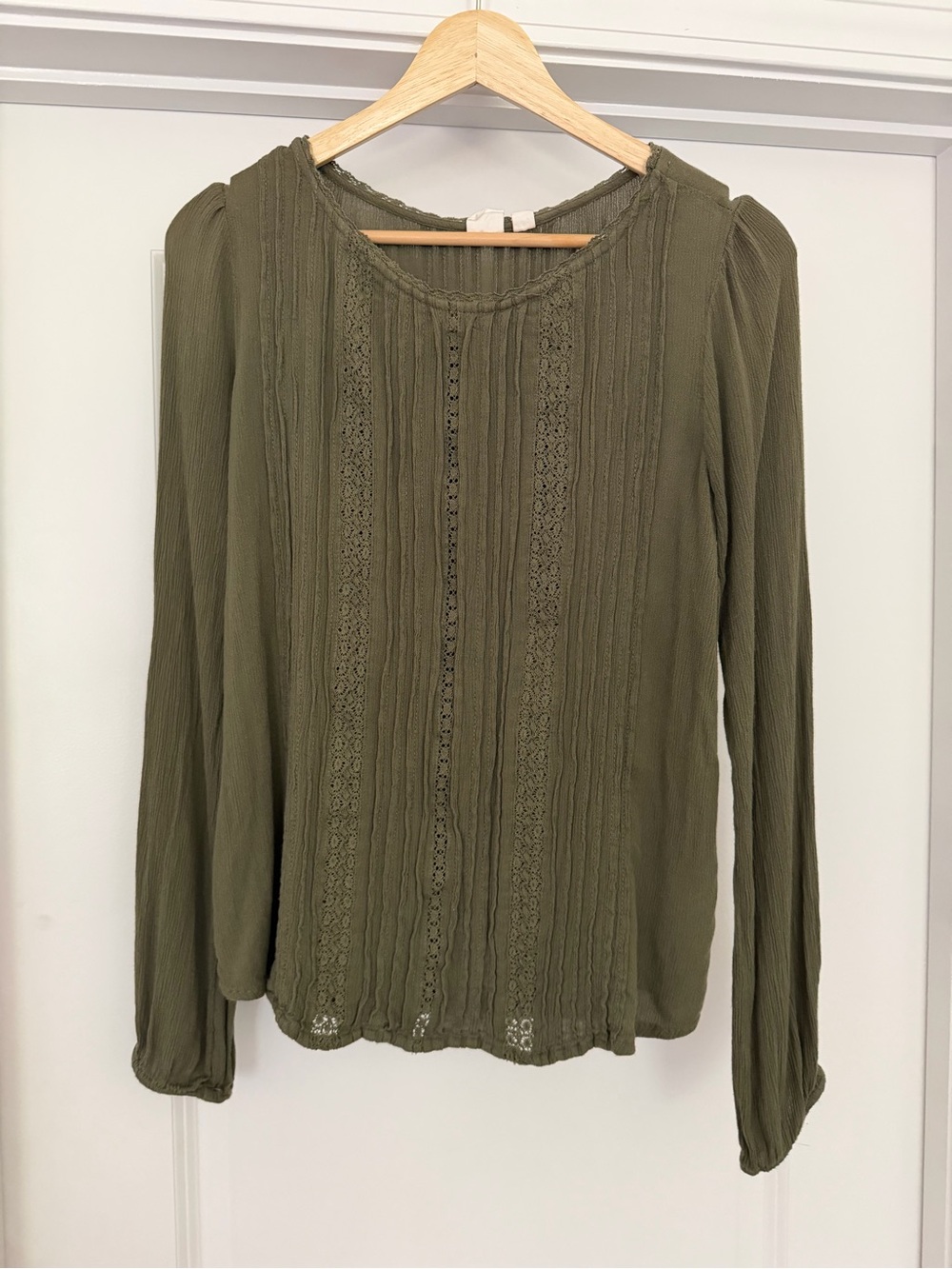 GAP Olive Green Lace-Trim Long Sleeve Blouse